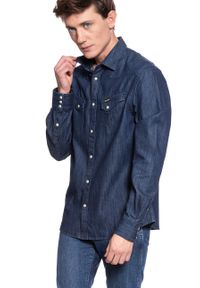 Wrangler - KOSZULA JEANSOWA MĘSKA WRANGLER L/S WESTERN SHIRT DARK INDIGO W5870O61E. Materiał: jeans. Długość rękawa: długi rękaw. Długość: długie. Wzór: jednolity. Styl: elegancki #3