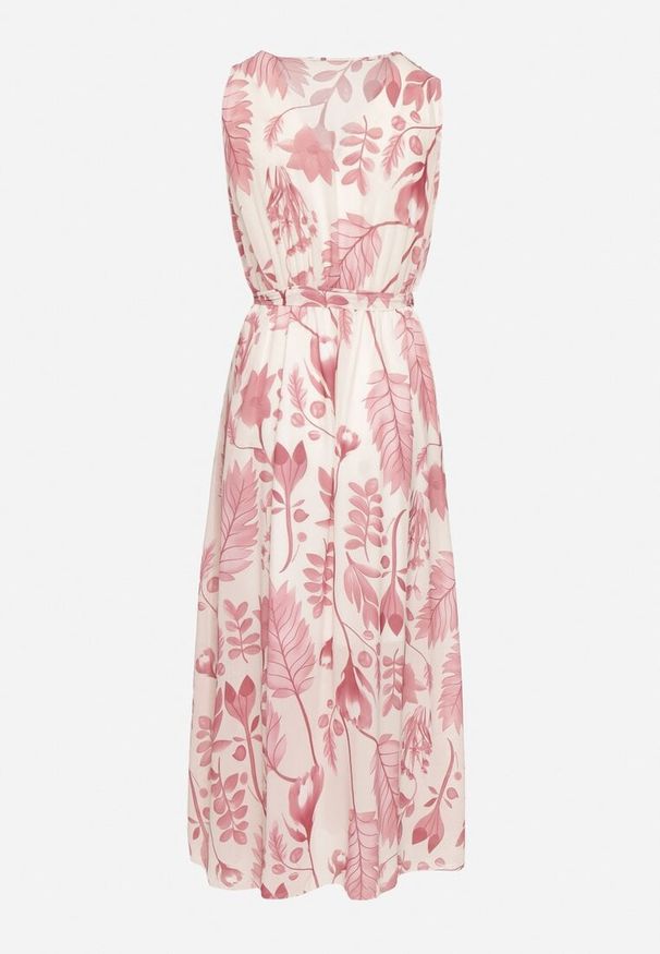 Born2be - Różowa Kopertowa Sukienka z Wiskozą z Wiązanym Paskiem Nativire. Okazja: na co dzień. Typ kołnierza: dekolt w serek. Kolor: różowy. Materiał: wiskoza. Typ sukienki: kopertowe. Styl: casual, elegancki, klasyczny