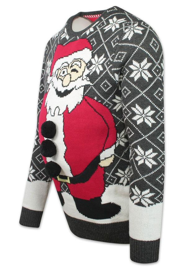 Sweter Świąteczny z Mikołajem, z Poduszką Imitującą Brzuch, Śmieszny, Na Prezent -Brave Soul. Materiał: akryl. Styl: wizytowy