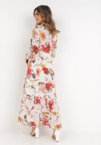 Born2be - Biała Sukienka Doreris. Okazja: na co dzień. Kolor: biały. Materiał: tkanina. Wzór: kolorowy, kwiaty. Typ sukienki: proste, koszulowe. Styl: casual, klasyczny. Długość: maxi #3