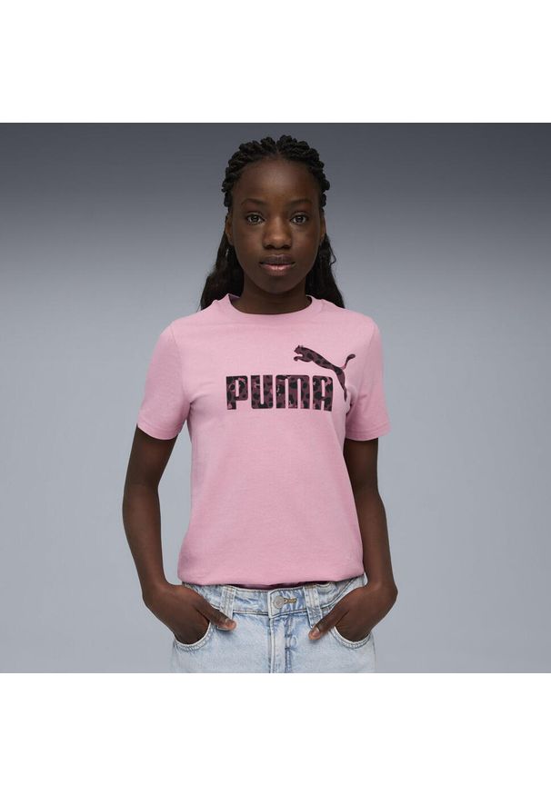 Puma - Młodzieżowa koszulka Essentials Graphic ze zwierzęcym wzorem PUMA Poised Pink. Kolor: różowy. Wzór: motyw zwierzęcy. Sport: joga i pilates