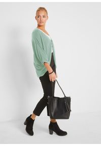 bonprix - Bawełniany kardigan z cienkiej dzianiny. Kolor: zielony. Materiał: dzianina, bawełna #3