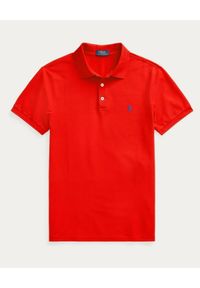 Ralph Lauren - RALPH LAUREN - Czerwona koszulka polo Stretch Slim Fit. Typ kołnierza: polo. Kolor: czerwony. Materiał: bawełna, prążkowany. Wzór: haft #4