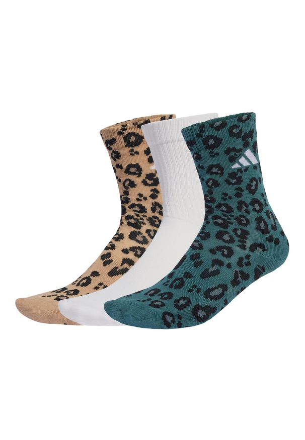 Adidas - Skarpety Leopard Print Sock 3 Pair Pack. Kolor: biały, wielokolorowy, beżowy. Wzór: nadruk