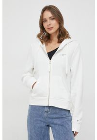 TOMMY HILFIGER - Tommy Hilfiger bluza damska kolor beżowy z kapturem gładka. Typ kołnierza: kaptur. Kolor: beżowy. Materiał: bawełna. Długość rękawa: długi rękaw. Długość: długie. Wzór: gładki #1