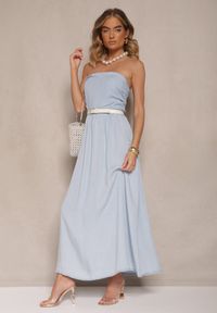 Renee - Jasnoniebieska Rozkloszowana Sukienka Bandeau Mavoreine. Okazja: na co dzień, na imprezę, na spacer. Kolor: niebieski. Sezon: lato. Typ sukienki: proste. Styl: elegancki, casual #5