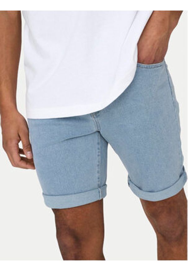 Only & Sons Szorty jeansowe Ply 22029038 Niebieski Regular Fit. Kolor: niebieski. Materiał: bawełna, syntetyk