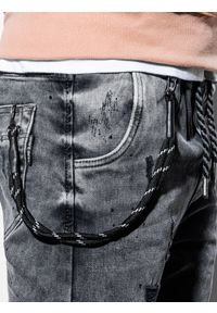 Ombre Clothing - Spodnie męskie jeansowe joggery P939 - grafitowe - XL. Kolor: szary. Materiał: jeans