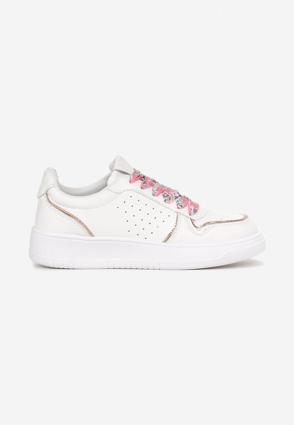 Born2be - Biało-Szampańskie Sneakersy z Błyszczącymi Wstawkami i Dekoracyjnym Sznurowaniem Horustia. Kolor: złoty, biały