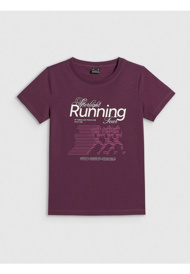 4f - 4F T-shirt slim z nadrukiem damski - fioletowy XS. Okazja: na co dzień. Kolor: fioletowy. Materiał: dzianina, materiał, bawełna, jeans. Wzór: nadruk. Styl: casual, klasyczny