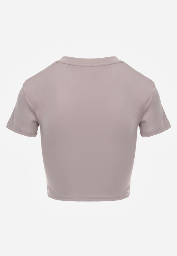 Renee - Jasnoszary Basicowy T-shirt w Stylu Cropped z Subtelnym Nadrukiem Loraera. Okazja: na co dzień. Kolor: szary. Materiał: jeans. Długość: krótkie. Wzór: nadruk. Styl: casual, sportowy, elegancki