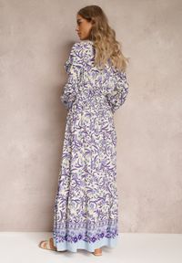 Renee - Fioletowo-Beżowa Sukienka Maxi w Kwiaty z Wiskozy Vellu. Kolor: fioletowy. Materiał: wiskoza. Wzór: kwiaty. Styl: boho. Długość: maxi #7