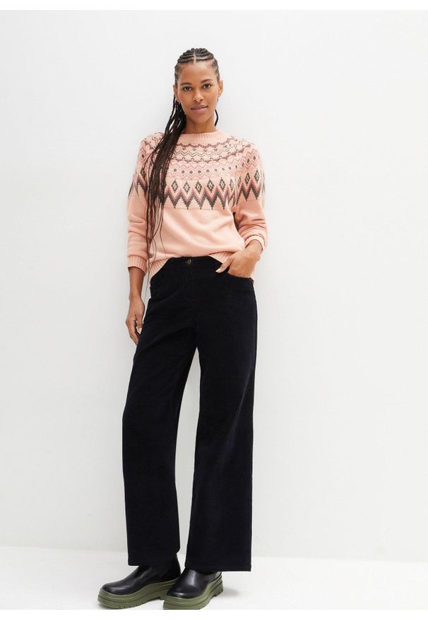 bonprix - Spodnie sztruksowe w stylu Marlena. Kolor: czarny. Materiał: sztruks