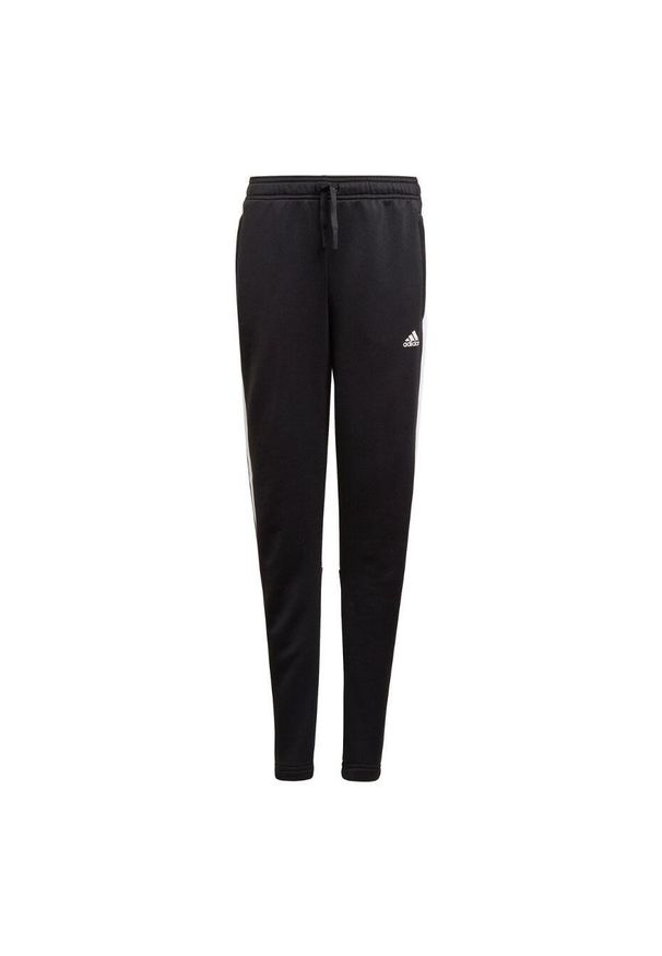 Spodnie fitness dla dzieci Adidas Designed To Move 3-Stripes Pants z kieszeniami. Kolor: czarny. Materiał: dresówka. Sport: fitness