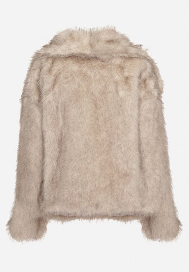 Renee - Beżowa Elegancka Kurtka Futerko z Kołnierzem Vertirida. Okazja: na spacer, na co dzień. Kolor: beżowy. Materiał: futro. Sezon: zima. Styl: elegancki