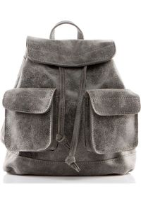 Belveder Plecak vintage skórzany damski szary BV20. Kolor: szary. Materiał: skóra. Styl: vintage #1