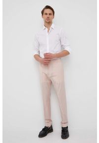 Hugo spodnie wełniane 50472815 męskie kolor beżowy proste. Okazja: na co dzień. Kolor: beżowy. Materiał: wełna. Wzór: gładki. Styl: casual #3