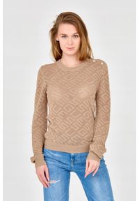 Guess - GUESS Beżowy damski sweterek dzianinowy, Rozmiar XL. Kolor: beżowy. Materiał: wiskoza, dzianina