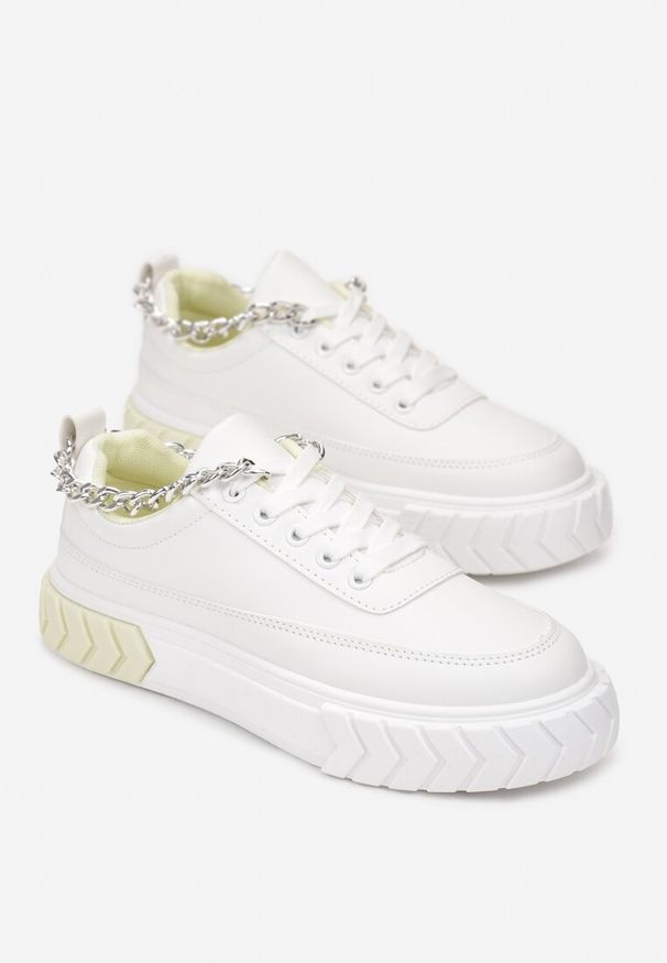 Born2be - Biało-Żółte Sneakersy na Platformie z Łańcuszkiem Jaolisa. Kolor: biały. Obcas: na platformie