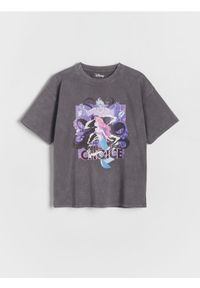 Reserved - Bawełniany t-shirt Mała Syrenka - ciemnoszary. Kolor: szary. Materiał: bawełna