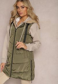 Renee - Ciemnozielona Długa Kamizelka Pikowana Dwustronna ze Sznurkami przy Kapturze Frenila. Kolor: zielony. Długość: długie. Styl: elegancki