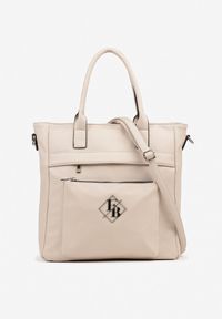 Renee - Ciemnobeżowa Torebka Typu Shopper z Paskiem Crossbody Zdobiona Aplikacją Idaniela. Kolor: beżowy. Wzór: aplikacja. Dodatki: z aplikacjami. Materiał: zdobione. Styl: elegancki, casual. Rodzaj torebki: na ramię