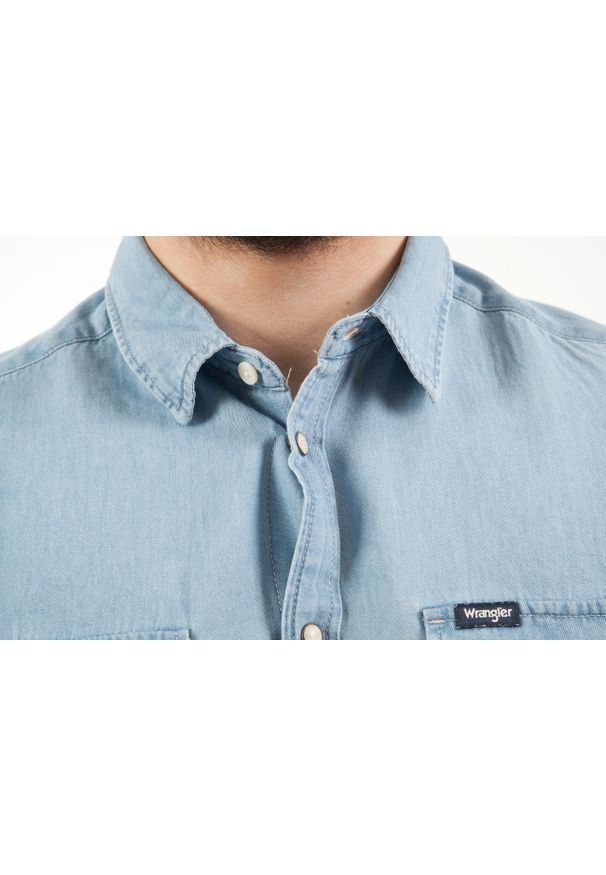 Wrangler - WRANGLER LS DENIM SHIRT MĘSKA KOSZULA JEANSOWA LOGO LIGHT INDIGO W5M7C3X4E 112130235. Materiał: jeans, denim