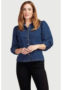 Cellbes - Krótka dżinsowa koszula z bufiastym rękawem. Kolor: niebieski. Długość: krótkie