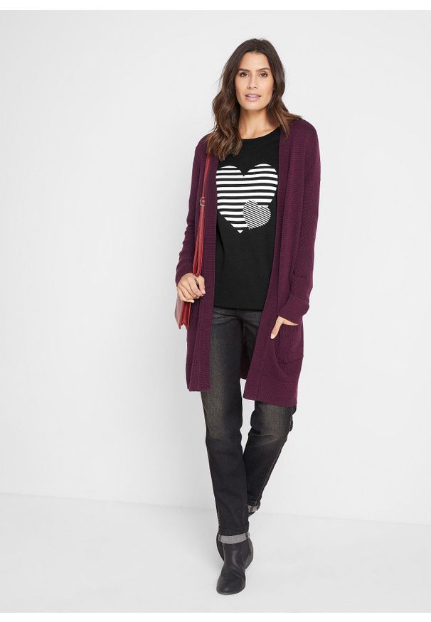 bonprix - Shirt bawełniany z długim rękawem i nadrukiem. Kolor: czarny. Materiał: bawełna. Długość rękawa: długi rękaw. Długość: długie. Wzór: nadruk