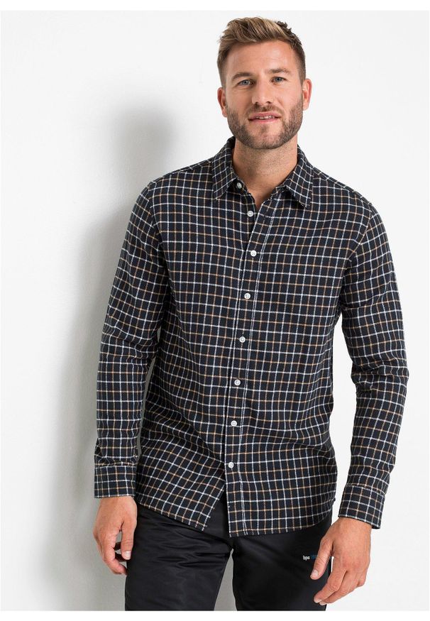 bonprix - Koszula flanelowa z długim rękawem, z czystej bawełny. Kolor: szary. Materiał: bawełna. Długość rękawa: długi rękaw. Długość: długie