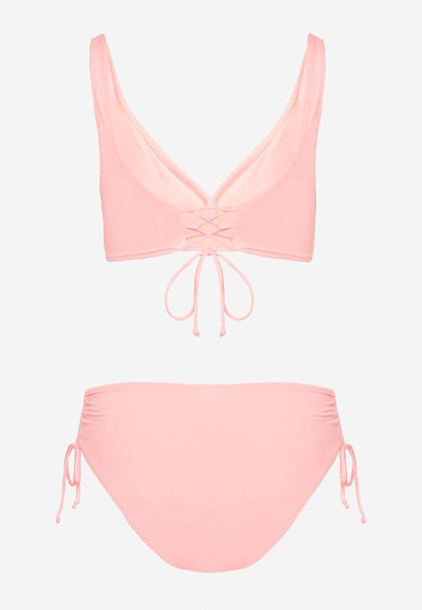 Born2be - Różowe Bikini Majtki Typu Figi i Biustonosz z Ozdobnym Wiązaniem Kinnavia. Kolor: różowy