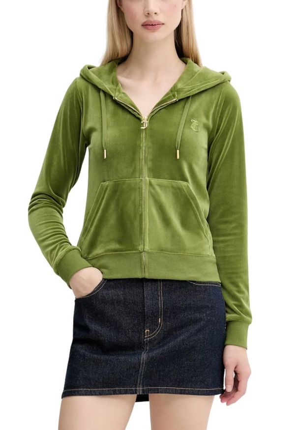 Juicy Couture - JUICY COUTURE Oliwkowa bluza damska Robertson Hoodie, Rozmiar S. Okazja: na co dzień. Kolor: zielony. Materiał: materiał. Styl: casual, klasyczny