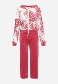 Born2be - Różowy Welurowy Komplet Dresowy Bluza z Florystycznym Printem i Szerokie Spodnie Taniussa. Kolor: różowy. Materiał: dresówka, welur. Wzór: nadruk #5