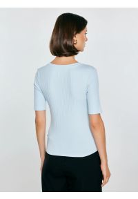 Big-Star - Koszulka damska w prążek błękitna Imija 400. Okazja: na co dzień. Kolor: niebieski. Materiał: prążkowany, dzianina, jeans, materiał. Długość rękawa: krótki rękaw. Długość: krótkie. Wzór: prążki. Styl: casual, klasyczny #2