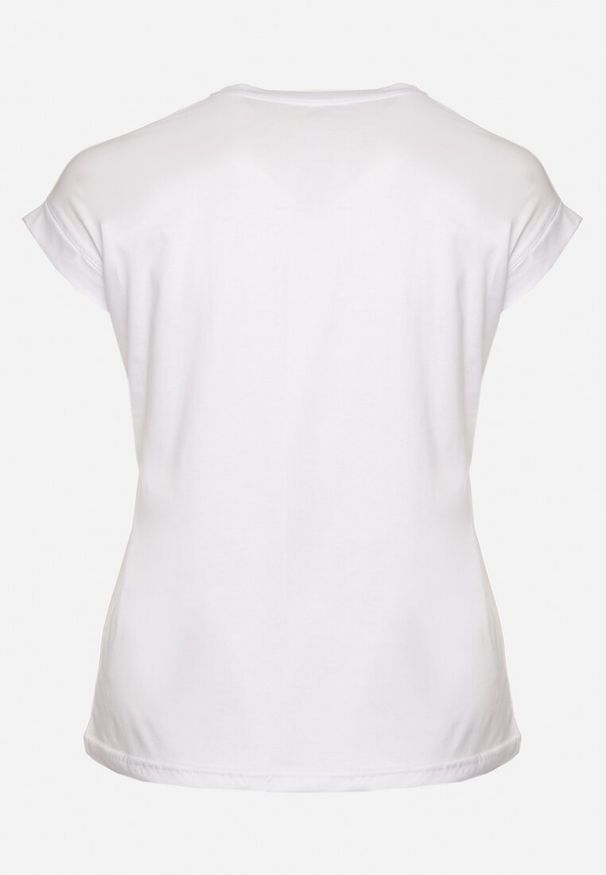 Born2be - Biały T-shirt z Bawełny z Nadrukiem i Metalicznym Napisem Norsemi. Okazja: na co dzień. Kolor: biały. Materiał: bawełna. Wzór: nadruk, napisy. Styl: casual