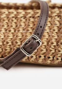 Renee - Brązowe Boho Balerinki w Stylu Mary Jane z Plecioną Cholewką Berinyra. Okazja: na co dzień. Zapięcie: pasek. Kolor: brązowy. Materiał: jeans, len. Szerokość cholewki: normalna. Obcas: na płaskiej podeszwie. Styl: boho #5