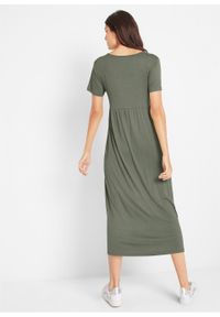Sukienka midi ze stretchem, z okrągłym dekoltem i krótkim rękawem bonprix oliwkowy. Kolor: zielony. Długość rękawa: krótki rękaw. Długość: midi #6