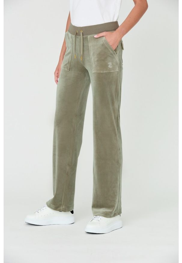 Juicy Couture - JUICY COUTURE Zielone damskie spodnie Del Ray, Rozmiar S. Kolor: zielony. Materiał: welur, poliester. Wzór: haft