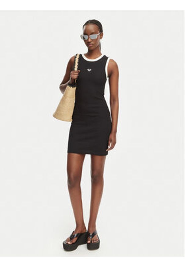 Roxy Sukienka codzienna Iconic Days ERJKD03547 Czarny Slim Fit. Okazja: na co dzień. Kolor: czarny. Materiał: bawełna. Typ sukienki: proste. Styl: casual