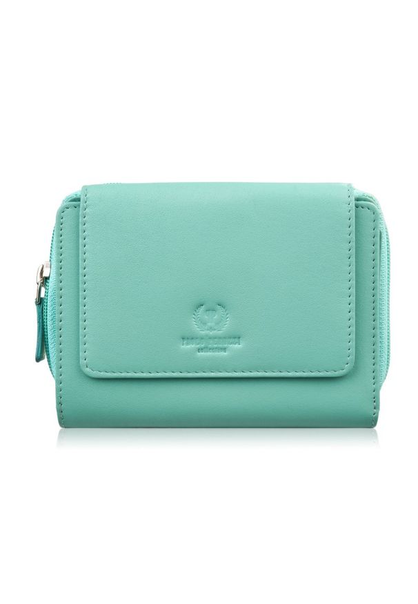 PAOLO PERUZZI - Portfel damski skórzany błękitny duży w orientacji poziomej z RFID Paolo Peruzzi SL-07-CB. Kolor: niebieski. Materiał: skóra