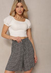 Renee - Czarne Luźne Szorty High Waist z Bawełny Relliana. Okazja: na co dzień. Stan: podwyższony. Kolor: czarny. Materiał: bawełna. Sezon: lato. Styl: casual #1