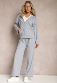 Renee - Szary Luźny Komplet Dresowy Szerokie Spodnie i Bluza z Kapturem Gossame. Kolor: szary. Materiał: dresówka #5