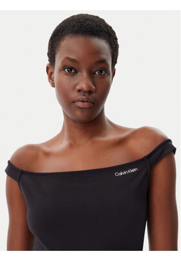 Calvin Klein Jeans Sukienka codzienna Logo Milano J20J225541 Czarny Slim Fit. Okazja: na co dzień. Kolor: czarny. Materiał: wiskoza, syntetyk. Typ sukienki: proste. Styl: casual