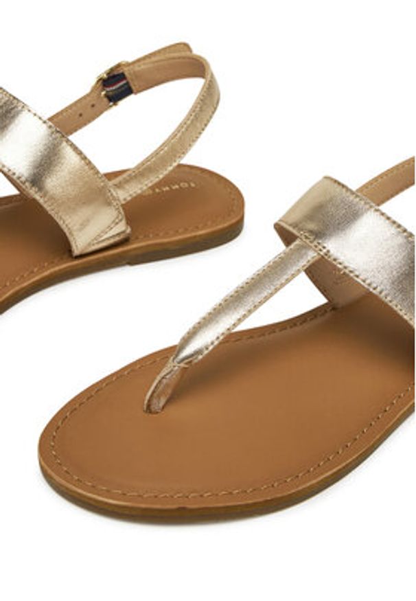 TOMMY HILFIGER - Tommy Hilfiger Sandały Metallic Leather Thong Sandal FW0FW08798 Złoty. Kolor: złoty. Materiał: skóra