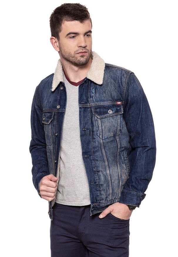 Mustang - MUSTANG New York Shearling MĘSKA KURTKA SHERPA JEANSOWA DENIM BLUE 1006704 5000 984. Materiał: jeans, denim