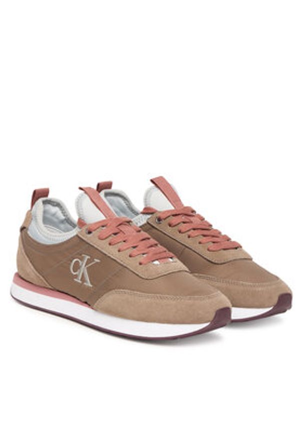 Calvin Klein Sneakersy Retro Runner Sock Laceup Mix Mat YW0YW02060 Brązowy. Kolor: brązowy. Materiał: materiał