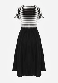 Born2be - Czarno-Biała Rozkloszowana Sukienka z Bawełny z Górą w Paski Aethephaia. Okazja: na co dzień. Kolor: czarny. Materiał: bawełna. Wzór: paski. Sezon: lato. Typ sukienki: proste, rozkloszowane. Styl: klasyczny, casual #6