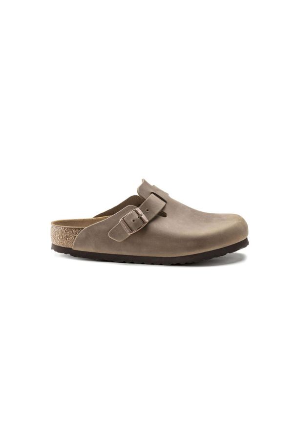 Klapki męskie Birkenstock Boston. Zapięcie: bez zapięcia. Kolor: brązowy. Materiał: skóra. Szerokość cholewki: normalna