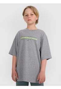 4f - 4F T-shirt oversize z nadrukiem chłopięcy - szary 146/152 (10-12 lat). Okazja: na co dzień. Kolor: szary. Materiał: jersey, materiał, bawełna. Wzór: nadruk. Sezon: lato. Styl: klasyczny, sportowy, casual