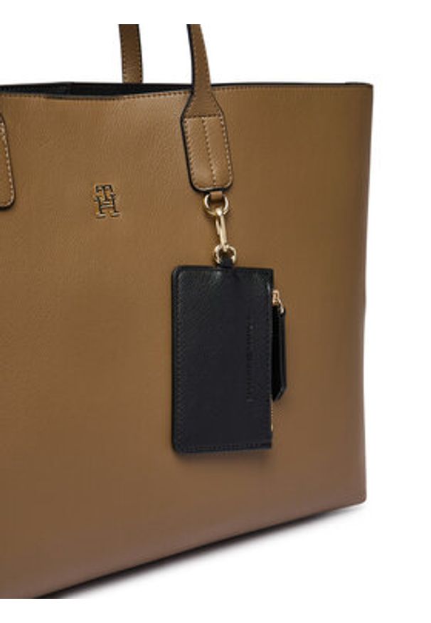 TOMMY HILFIGER - Tommy Hilfiger Torebka Th Icon Tote AW0AW18173 Brązowy. Kolor: brązowy. Materiał: skórzane